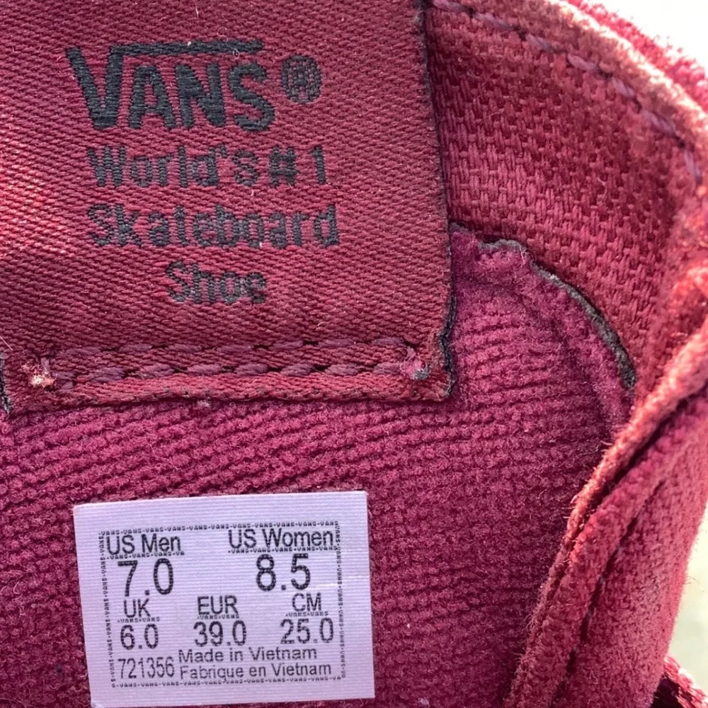 Vans Sk8-Hi Burgundy Maroon Canvas High Top Sneakers Mens 7 Womens 8.5 721356